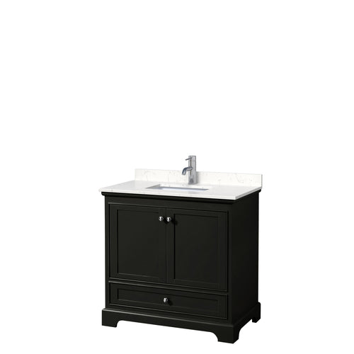 Wyndham Deborah 36 Inch Single Bathroom Vanity in Dark Espresso, Light-Vein Carrara Cultured Marble Countertop, Undermount Square Sink, No Mirror- Wyndham