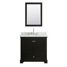 Load image into Gallery viewer, Wyndham Deborah 36 Inch Single Bathroom Vanity in Dark Espresso, White Carrara Marble Countertop, Undermount Oval Sink, and 24 Inch Mirror- Wyndham
