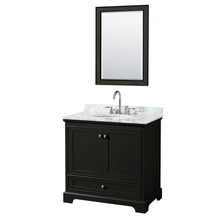 Load image into Gallery viewer, Wyndham Deborah 36 Inch Single Bathroom Vanity in Dark Espresso, White Carrara Marble Countertop, Undermount Oval Sink, and 24 Inch Mirror- Wyndham