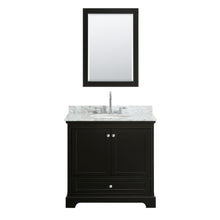 Load image into Gallery viewer, Wyndham Deborah 36 Inch Single Bathroom Vanity in Dark Espresso, White Carrara Marble Countertop, Undermount Oval Sink, and Medicine Cabinet- Wyndham