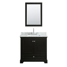 Load image into Gallery viewer, Wyndham Deborah 36 Inch Single Bathroom Vanity in Dark Espresso, White Carrara Marble Countertop, Undermount Square Sink, and 24 Inch Mirror- Wyndham