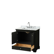 Load image into Gallery viewer, Wyndham Deborah 36 Inch Single Bathroom Vanity in Dark Espresso, White Carrara Marble Countertop, Undermount Square Sink, and No Mirror- Wyndham
