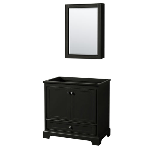 Wyndham Deborah 36 Inch Single Bathroom Vanity in Dark Espresso, No Countertop, No Sink, and Medicine Cabinet- Wyndham