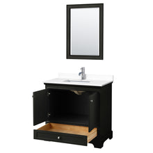Load image into Gallery viewer, Wyndham Deborah 36 Inch Single Bathroom Vanity in Dark Espresso, White Cultured Marble Countertop, Undermount Square Sink, 24 Inch Mirror- Wyndham