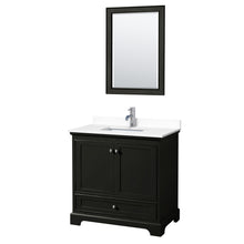 Load image into Gallery viewer, Wyndham Deborah 36 Inch Single Bathroom Vanity in Dark Espresso, White Cultured Marble Countertop, Undermount Square Sink, 24 Inch Mirror- Wyndham