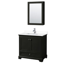 Load image into Gallery viewer, Wyndham Deborah 36 Inch Single Bathroom Vanity in Dark Espresso, White Cultured Marble Countertop, Undermount Square Sink, Medicine Cabinet- Wyndham