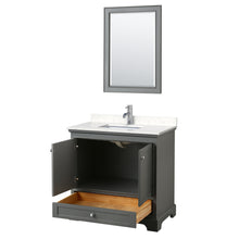 Load image into Gallery viewer, Wyndham Deborah 36 Inch Single Bathroom Vanity in Dark Gray, Light-Vein Carrara Cultured Marble Countertop, Undermount Square Sink, 24 Inch Mirror- Wyndham