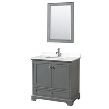 Load image into Gallery viewer, Wyndham Deborah 36 Inch Single Bathroom Vanity in Dark Gray, Light-Vein Carrara Cultured Marble Countertop, Undermount Square Sink, 24 Inch Mirror- Wyndham