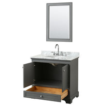 Load image into Gallery viewer, Wyndham Deborah 36 Inch Single Bathroom Vanity in Dark Gray, White Carrara Marble Countertop, Undermount Oval Sink, and 24 Inch Mirror- Wyndham