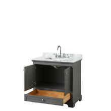 Load image into Gallery viewer, Wyndham Deborah 36 Inch Single Bathroom Vanity in Dark Gray, White Carrara Marble Countertop, Undermount Square Sink, and No Mirror- Wyndham
