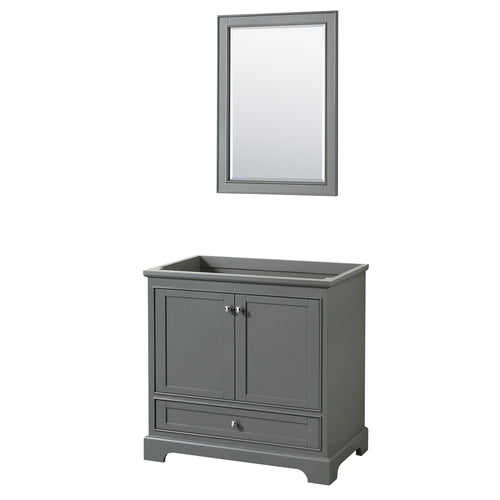 Wyndham Deborah 36 Inch Single Bathroom Vanity in Dark Gray, No Countertop, No Sink, and 24 Inch Mirror- Wyndham