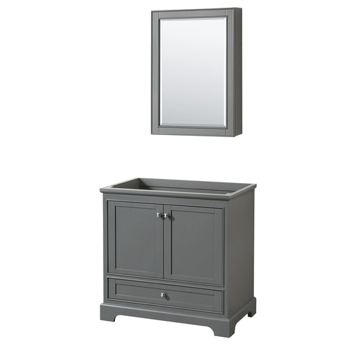 Wyndham Deborah 36 Inch Single Bathroom Vanity in Dark Gray, No Countertop, No Sink, and Medicine Cabinet- Wyndham