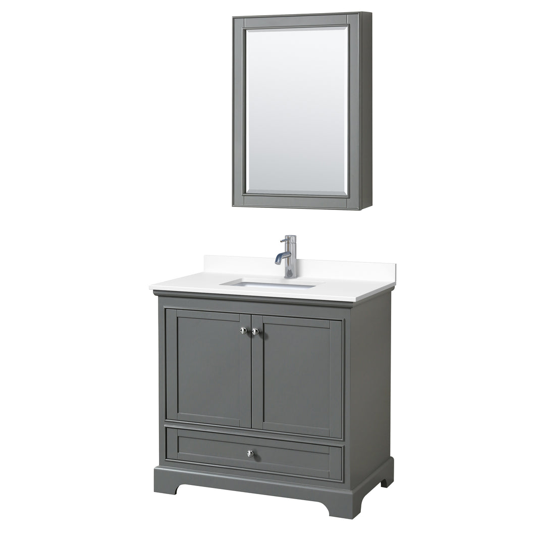 Wyndham Deborah 36 Inch Single Bathroom Vanity in Dark Gray, White Cultured Marble Countertop, Undermount Square Sink, Medicine Cabinet- Wyndham