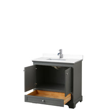 Load image into Gallery viewer, Wyndham Deborah 36 Inch Single Bathroom Vanity in Dark Gray, White Cultured Marble Countertop, Undermount Square Sink, No Mirror- Wyndham