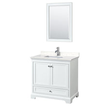 Load image into Gallery viewer, Wyndham Deborah 36 Inch Single Bathroom Vanity in White, Light-Vein Carrara Cultured Marble Countertop, Undermount Square Sink, 24 Inch Mirror- Wyndham