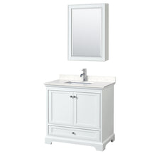 Load image into Gallery viewer, Wyndham Deborah 36 Inch Single Bathroom Vanity in White, Light-Vein Carrara Cultured Marble Countertop, Undermount Square Sink, Medicine Cabinet- Wyndham