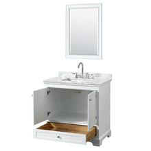 Load image into Gallery viewer, Wyndham Deborah 36 Inch Single Bathroom Vanity in White, White Carrara Marble Countertop, Undermount Square Sink, and 24 Inch Mirror- Wyndham