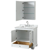 Load image into Gallery viewer, Wyndham Deborah 36 Inch Single Bathroom Vanity in White, White Carrara Marble Countertop, Undermount Square Sink, and Medicine Cabinet- Wyndham