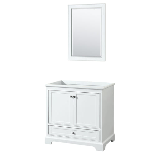 Wyndham Deborah 36 Inch Single Bathroom Vanity in White, No Countertop, No Sink, and 24 Inch Mirror- Wyndham
