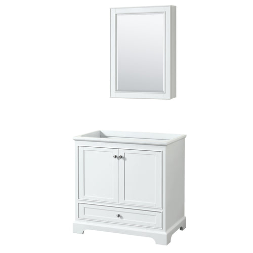 Wyndham Deborah 36 Inch Single Bathroom Vanity in White, No Countertop, No Sink, and Medicine Cabinet- Wyndham