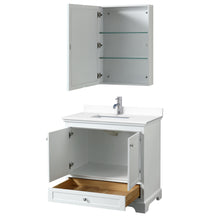 Load image into Gallery viewer, Wyndham Deborah 36 Inch Single Bathroom Vanity in White, White Cultured Marble Countertop, Undermount Square Sink, Medicine Cabinet- Wyndham