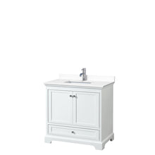 Load image into Gallery viewer, Wyndham Deborah 36 Inch Single Bathroom Vanity in White, White Cultured Marble Countertop, Undermount Square Sink, No Mirror- Wyndham