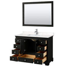 Load image into Gallery viewer, Wyndham Deborah 48 Inch Single Bathroom Vanity in Dark Espresso, Light-Vein Carrara Cultured Marble Countertop, Undermount Square Sink, 46 Inch Mirror- Wyndham