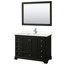 Load image into Gallery viewer, Wyndham Deborah 48 Inch Single Bathroom Vanity in Dark Espresso, Light-Vein Carrara Cultured Marble Countertop, Undermount Square Sink, 46 Inch Mirror- Wyndham