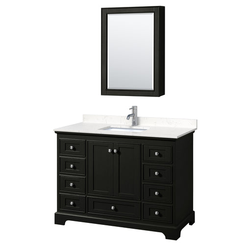 Wyndham Deborah 48 Inch Single Bathroom Vanity in Dark Espresso, Light-Vein Carrara Cultured Marble Countertop, Undermount Square Sink, Medicine Cabinet- Wyndham