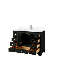 Load image into Gallery viewer, Wyndham Deborah 48 Inch Single Bathroom Vanity in Dark Espresso, Light-Vein Carrara Cultured Marble Countertop, Undermount Square Sink, No Mirror- Wyndham