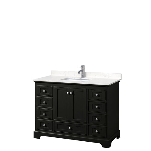 Wyndham Deborah 48 Inch Single Bathroom Vanity in Dark Espresso, Light-Vein Carrara Cultured Marble Countertop, Undermount Square Sink, No Mirror- Wyndham