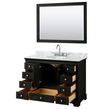 Load image into Gallery viewer, Wyndham Deborah 48 Inch Single Bathroom Vanity in Dark Espresso, White Carrara Marble Countertop, Undermount Oval Sink, and 46 Inch Mirror- Wyndham