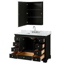 Load image into Gallery viewer, Wyndham Deborah 48 Inch Single Bathroom Vanity in Dark Espresso, White Carrara Marble Countertop, Undermount Square Sink, and Medicine Cabinet- Wyndham