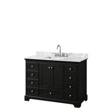 Load image into Gallery viewer, Wyndham Deborah 48 Inch Single Bathroom Vanity in Dark Espresso, White Carrara Marble Countertop, Undermount Square Sink, and No Mirror- Wyndham