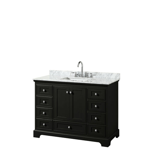 Wyndham Deborah 48 Inch Single Bathroom Vanity in Dark Espresso, White Carrara Marble Countertop, Undermount Square Sink, and No Mirror- Wyndham