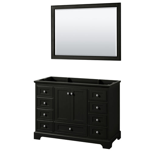 Wyndham Deborah 48 Inch Single Bathroom Vanity in Dark Espresso, No Countertop, No Sink, and 46 Inch Mirror- Wyndham