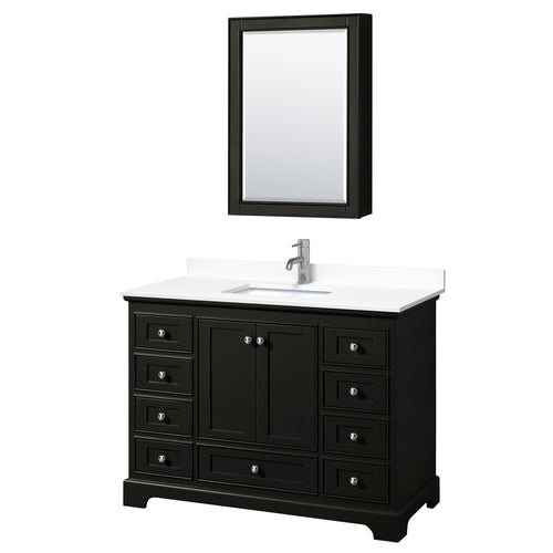Wyndham Deborah 48 Inch Single Bathroom Vanity in Dark Espresso, White Cultured Marble Countertop, Undermount Square Sink, Medicine Cabinet- Wyndham