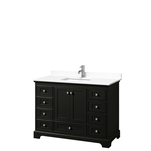 Wyndham Deborah 48 Inch Single Bathroom Vanity in Dark Espresso, White Cultured Marble Countertop, Undermount Square Sink, No Mirror- Wyndham