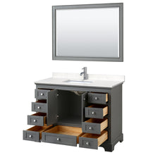 Load image into Gallery viewer, Wyndham Deborah 48 Inch Single Bathroom Vanity in Dark Gray, Light-Vein Carrara Cultured Marble Countertop, Undermount Square Sink, 46 Inch Mirror- Wyndham