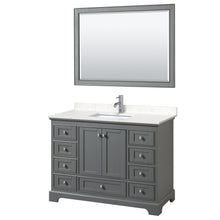 Load image into Gallery viewer, Wyndham Deborah 48 Inch Single Bathroom Vanity in Dark Gray, Light-Vein Carrara Cultured Marble Countertop, Undermount Square Sink, 46 Inch Mirror- Wyndham