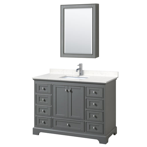 Wyndham Deborah 48 Inch Single Bathroom Vanity in Dark Gray, Light-Vein Carrara Cultured Marble Countertop, Undermount Square Sink, Medicine Cabinet- Wyndham