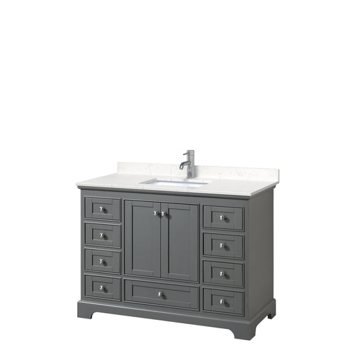 Wyndham Deborah 48 Inch Single Bathroom Vanity in Dark Gray, Light-Vein Carrara Cultured Marble Countertop, Undermount Square Sink, No Mirror- Wyndham