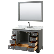 Load image into Gallery viewer, Wyndham Deborah 48 Inch Single Bathroom Vanity in Dark Gray, White Carrara Marble Countertop, Undermount Square Sink, and 46 Inch Mirror- Wyndham