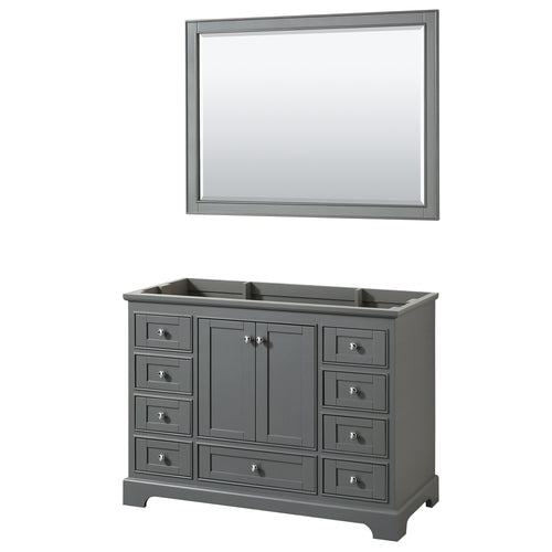 Wyndham Deborah 48 Inch Single Bathroom Vanity in Dark Gray, No Countertop, No Sink, and 46 Inch Mirror- Wyndham