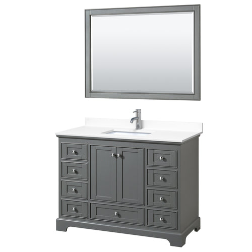 Wyndham Deborah 48 Inch Single Bathroom Vanity in Dark Gray, White Cultured Marble Countertop, Undermount Square Sink, 46 Inch Mirror- Wyndham