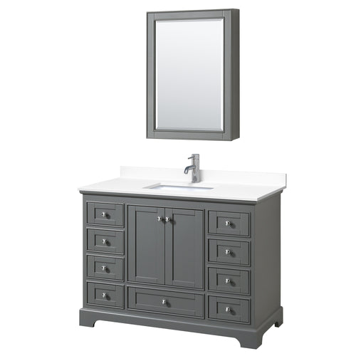Wyndham Deborah 48 Inch Single Bathroom Vanity in Dark Gray, White Cultured Marble Countertop, Undermount Square Sink, Medicine Cabinet- Wyndham