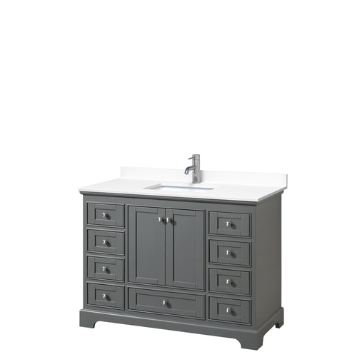 Wyndham Deborah 48 Inch Single Bathroom Vanity in Dark Gray, White Cultured Marble Countertop, Undermount Square Sink, No Mirror- Wyndham