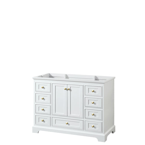 Wyndham Deborah 48 Inch Single Bathroom Vanity in White, No Countertop, No Sink, Brushed Gold Trim, No Mirror- Wyndham