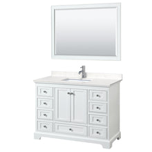 Load image into Gallery viewer, Wyndham Deborah 48 Inch Single Bathroom Vanity in White, Light-Vein Carrara Cultured Marble Countertop, Undermount Square Sink, 46 Inch Mirror- Wyndham