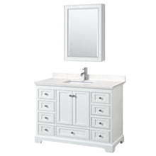 Load image into Gallery viewer, Wyndham Deborah 48 Inch Single Bathroom Vanity in White, Light-Vein Carrara Cultured Marble Countertop, Undermount Square Sink, Medicine Cabinet- Wyndham